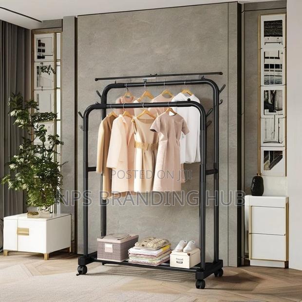 Double Pole Wheeled Cloth Rack With a Bottom Shoe Rack(Stda) - thumbnail 3