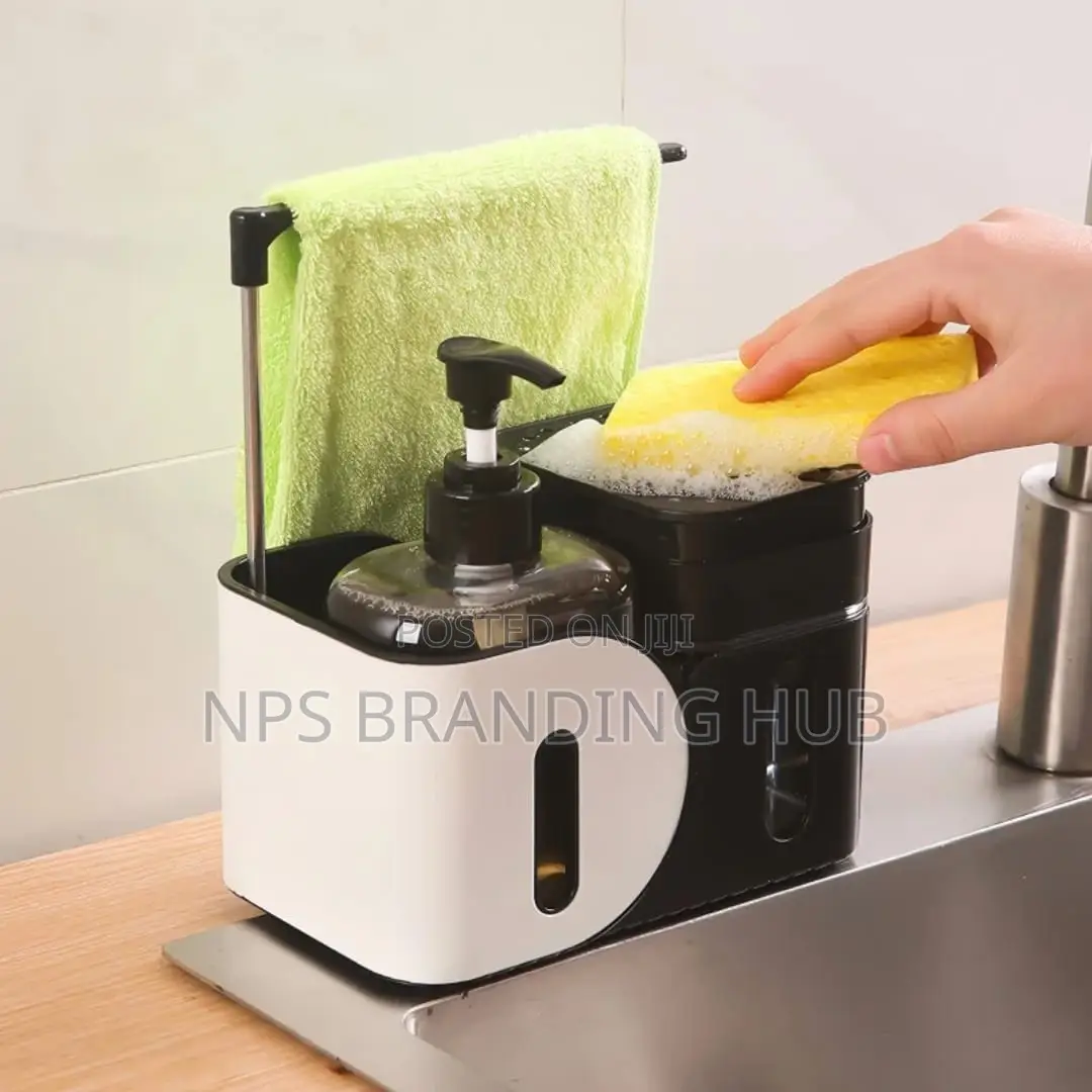 Kitchen Soap Dispenser With Manual Press And Rag Rack (Stda