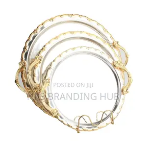 3pcs Luxury Round Gold Plated Premium Serving Tray Set (Stda