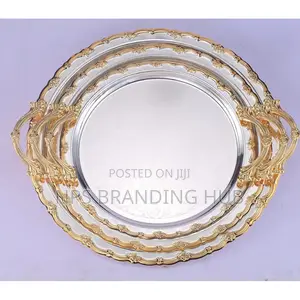 3pcs Luxury Round Gold Plated Premium Serving Tray Set (Stda