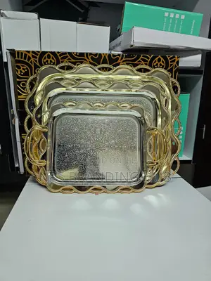3pcs Rectangular Stainless Serving Trays Gold Coated Handle(Stda