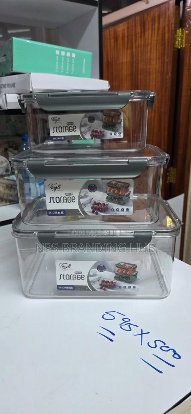 3 Pcs Large Rectangular Acrylic Lock Free Storage Containers(Stda - main view