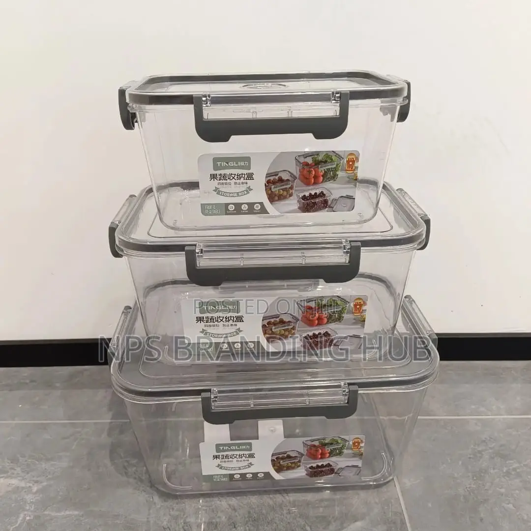 3 Pcs Large Rectangular Acrylic Lock Free Storage Containers(Stda