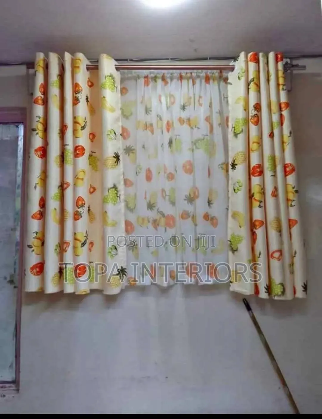 Complete Set Short Fruit Themed Kitchen Window Curtains
