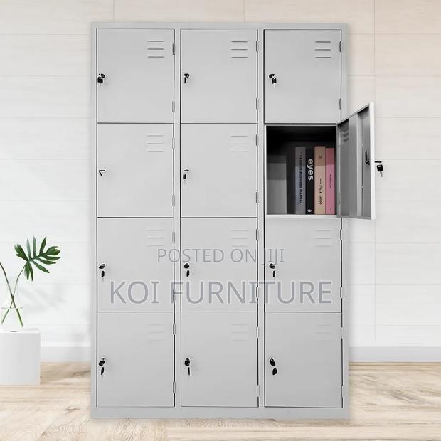 Office Cabinet; Twelve Lockers Grey Executive Storage Filing Cabinet - thumbnail 11