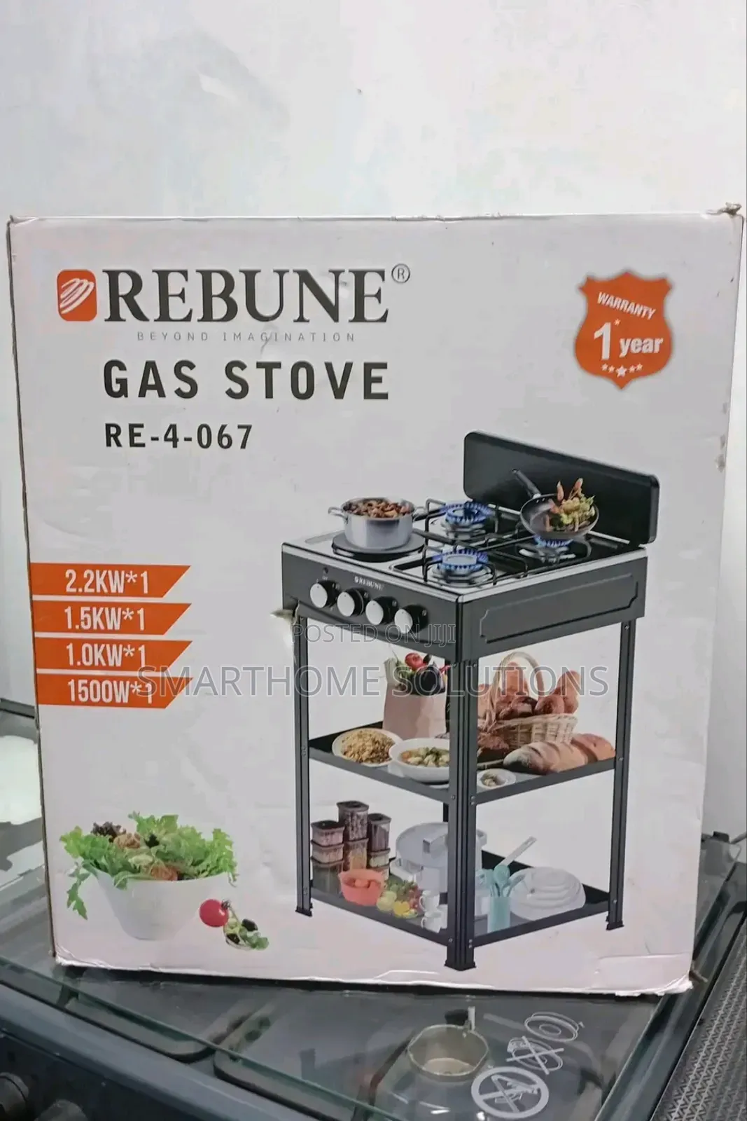 Heavy Duty Rebune Double Burner Standing Gas Stove With Shelves