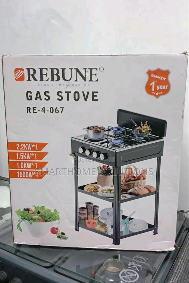 Heavy Duty Rebune Double Burner Standing Gas Stove With Shelves