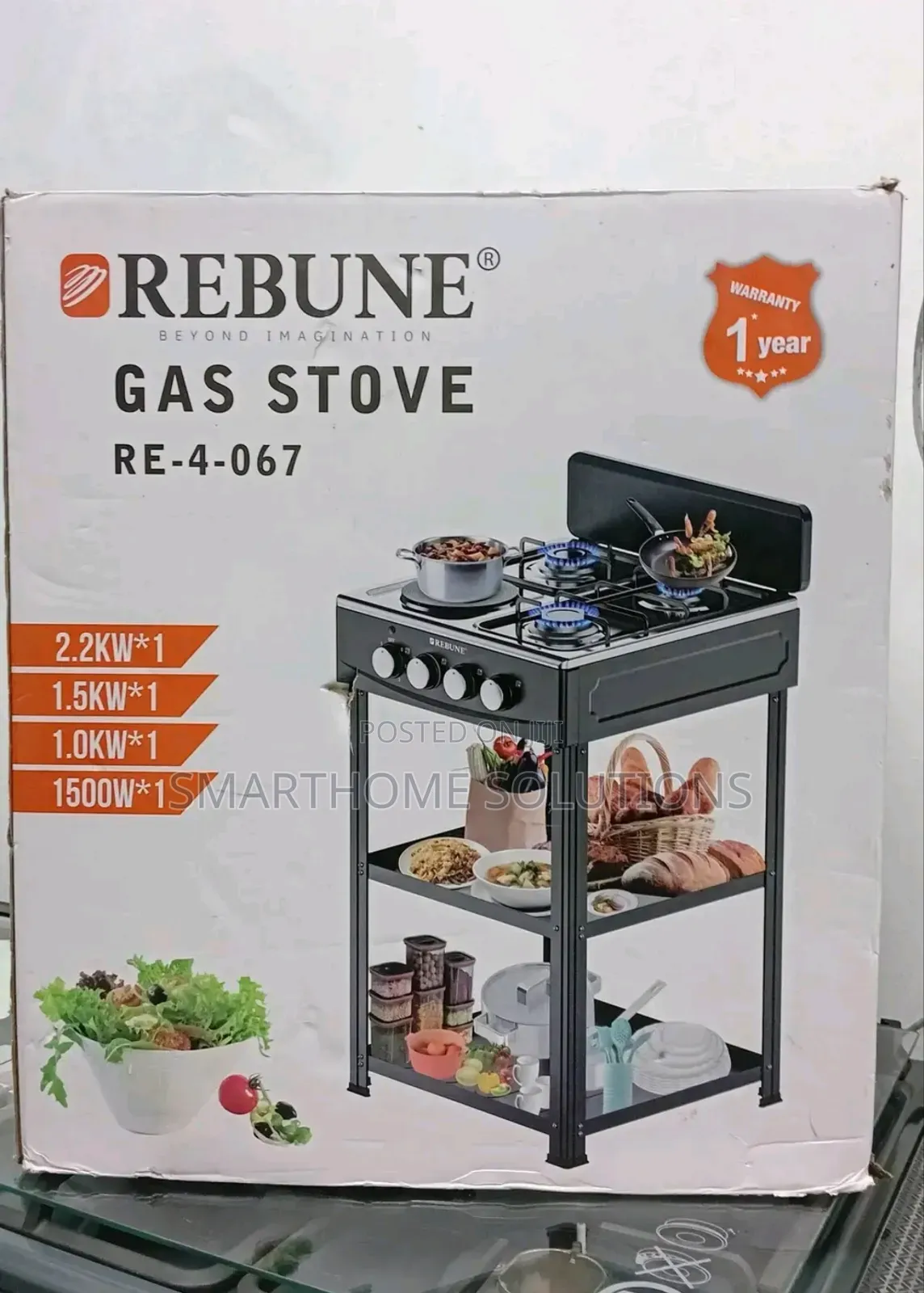 Rebune Four Burner Standing Gas Stove With Heavy Shelves