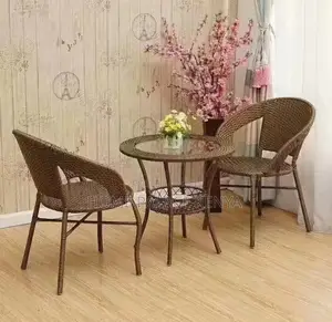 Balcony Set; Brown Rattan 3 Piece Balcony Table and Chair Set
