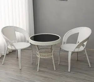 Balcony Set; Brown Rattan 3 Piece Balcony Table and Chair Set