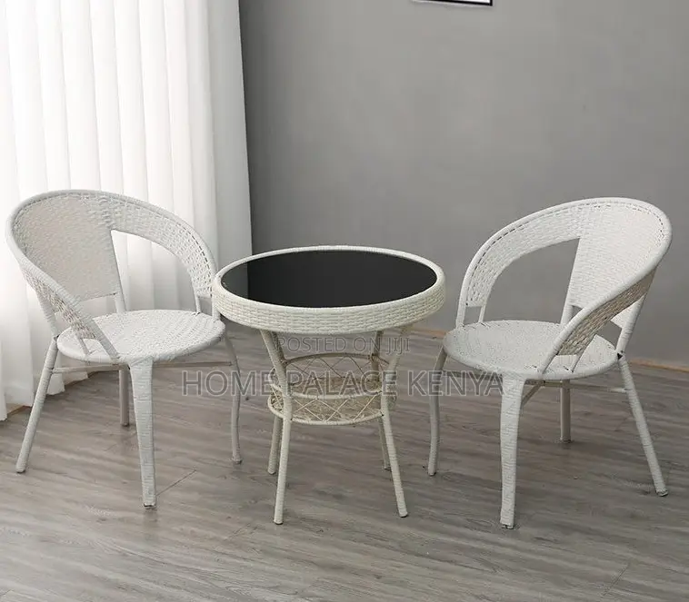 Balcony Set; Brown Rattan 3 Piece Balcony Table and Chair Set