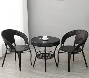 Balcony Set; Brown Rattan 3 Piece Balcony Table and Chair Set