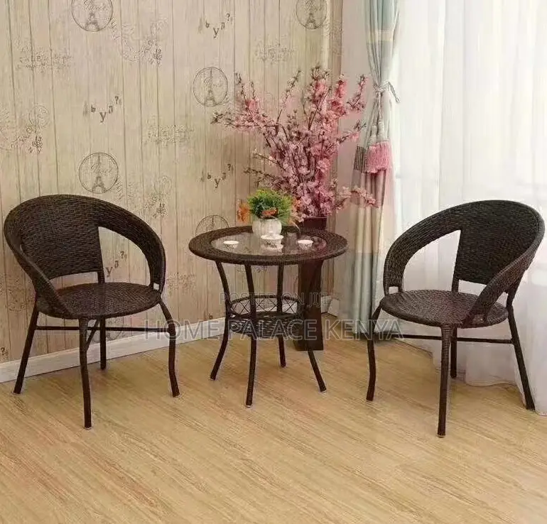 Balcony Set; Brown Rattan 3 Piece Balcony Table and Chair Set