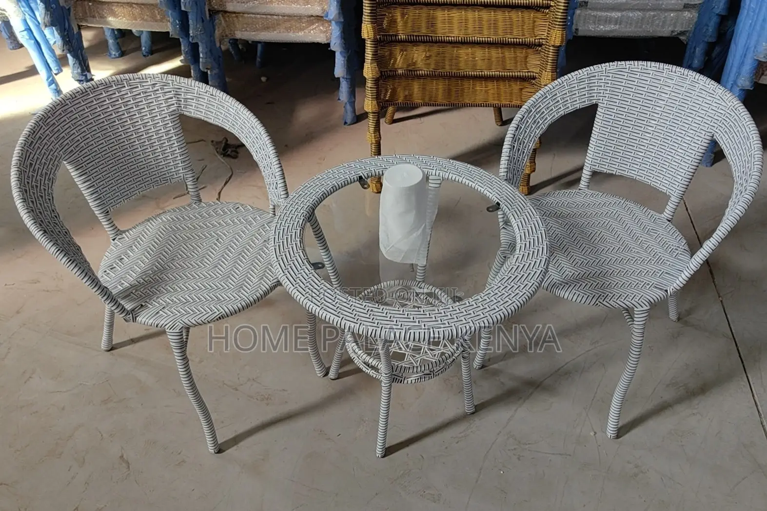 Balcony Set; Brown Rattan 3 Piece Balcony Table and Chair Set