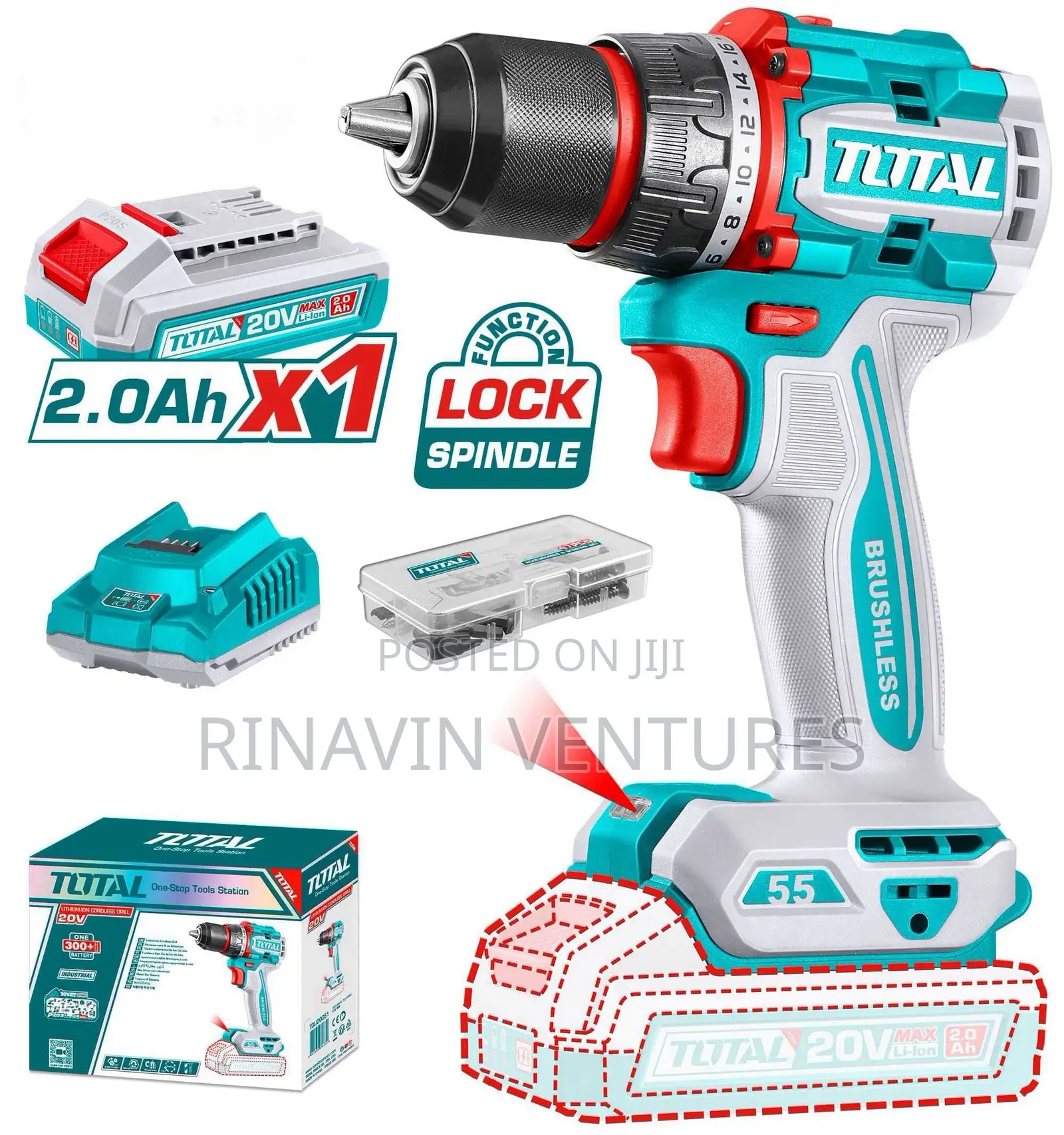 Total Tdli205582 Compact Brushless Cordless Drill 55nm