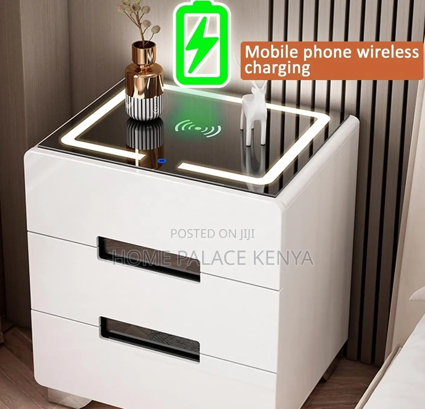 Nightstand: 3 Drawer MDF Wooden Bedside Table