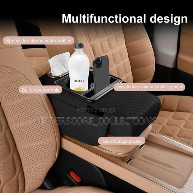 Auto Center Console Armrest Cushion With 2 Cups Holder,Tissue Holder - thumbnail 3