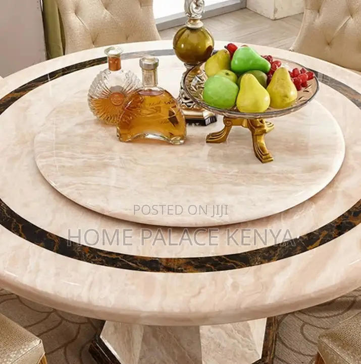 Dining Set: 6 Seater Round Dining Table With Sintered Stone Marble Top