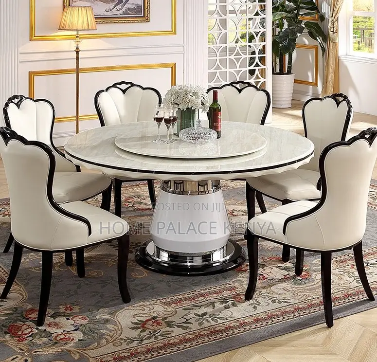 Dining Set: 6 Seater Round Dining Table With Sintered Stone Marble Top