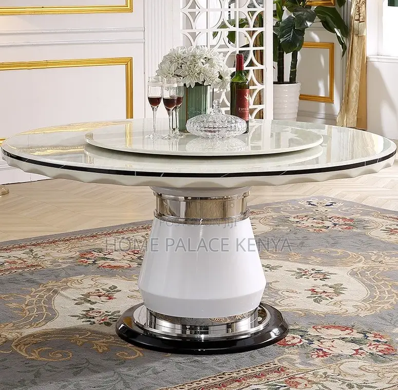 Dining Set: 6 Seater Round Dining Table With Sintered Stone Marble Top