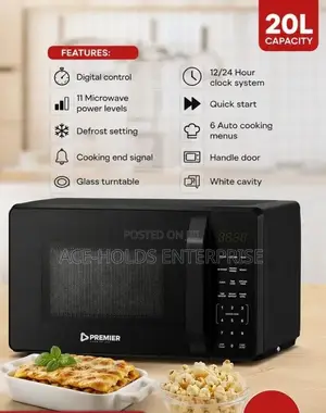 Premier 20 Litres Digital Microwave Oven - 6 Auto- Menus