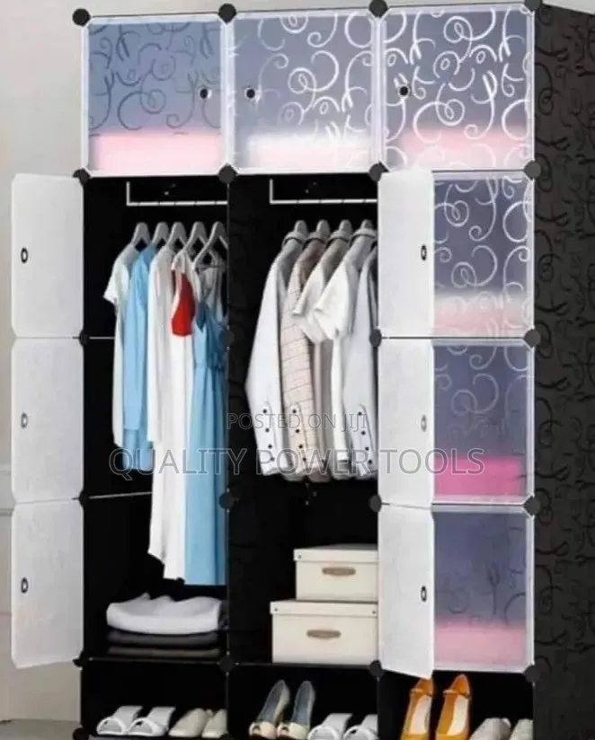 Homemate Pink 12 Grids 3 Columns Plastic Clothes Portable Wardrobe