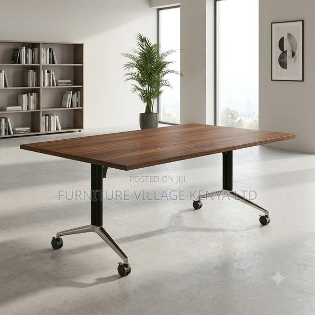 Folding Brown Conference Table - thumbnail 4