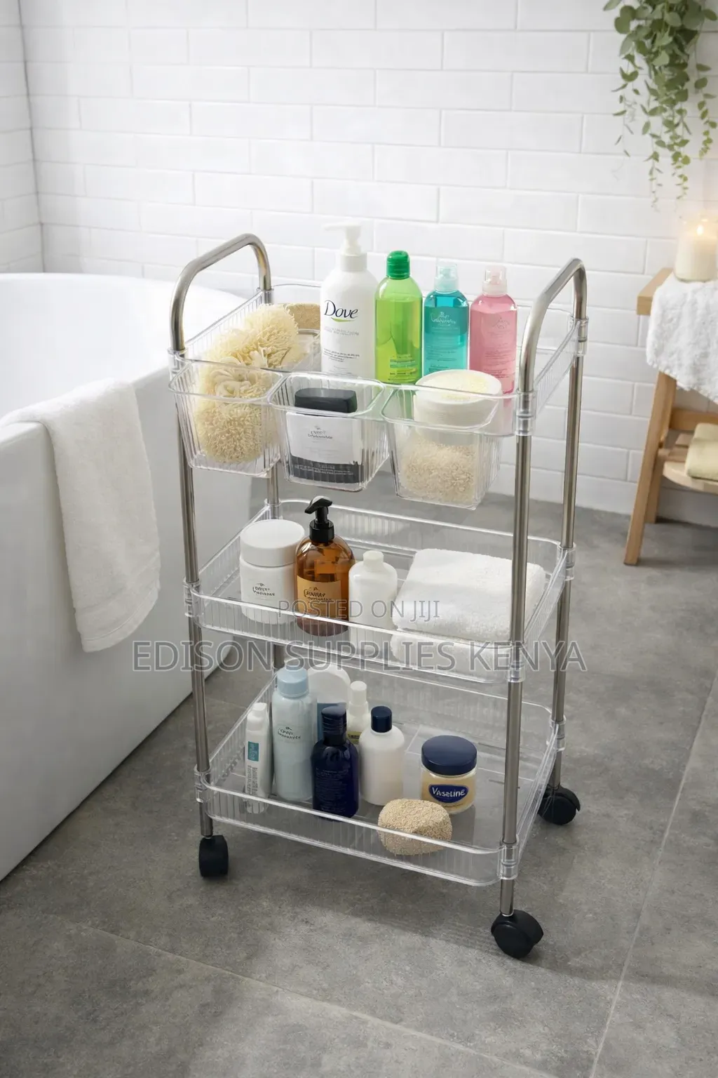 Bathroom Storage Trolley Shelf for Toiletries Towels With Wheels