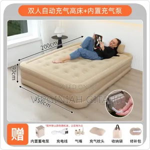 Inflatable Queen Size Airbed Mattress With in Built Pump and 2 Pillows