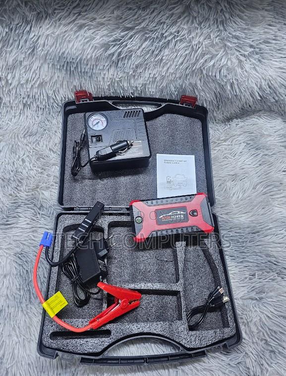 Portable Vehicle Emergency Jump Starter With Air Compressor