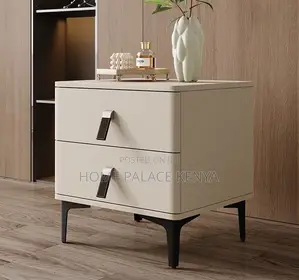 Bedside Table: Nightstand With Double Storage Tier and Leather Handles