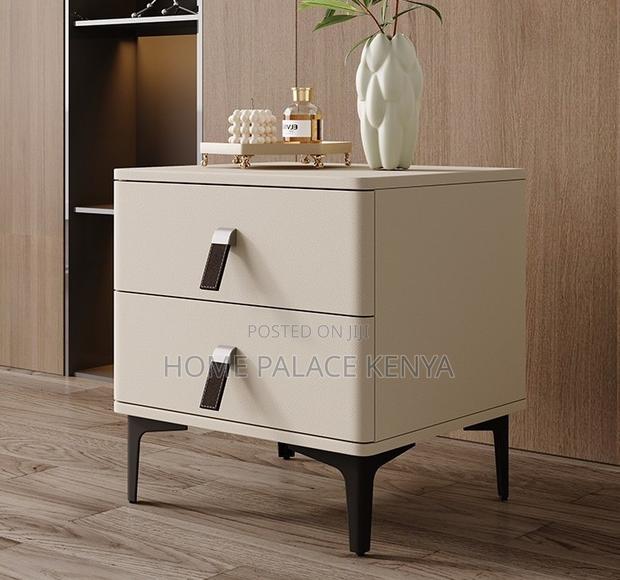 Bedside Table: Nightstand With Double Storage Tier and Leather Handles