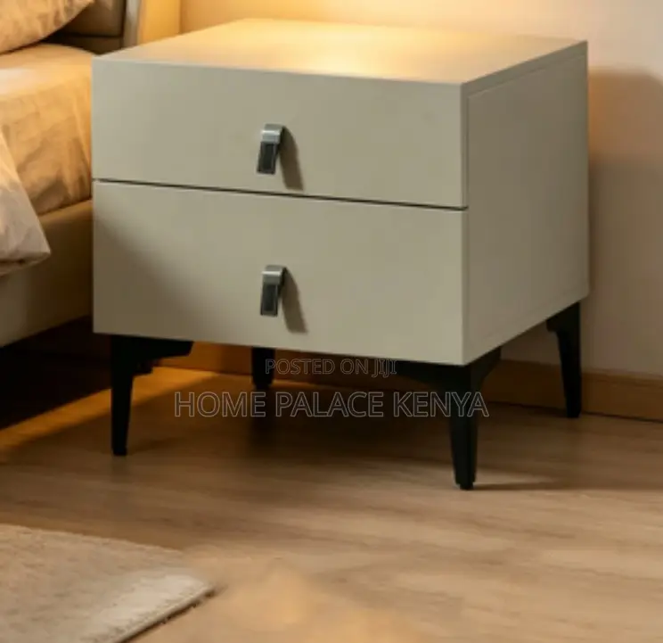 Bedside Table: Nightstand With Double Storage Tier and Leather Handles