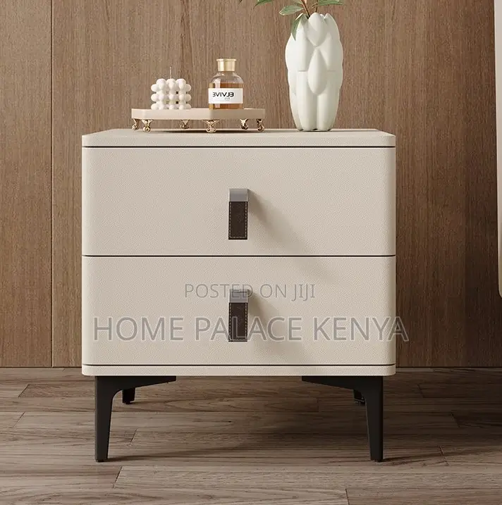 Bedside Table: Nightstand With Double Storage Tier and Leather Handles