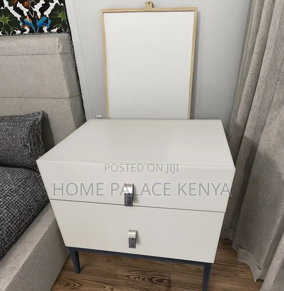 Bedside Table: Nightstand With Double Storage Tier and Leather Handles