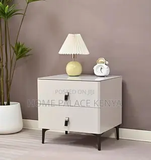 Bedside Table: Nightstand With Double Storage Tier and Leather Handles