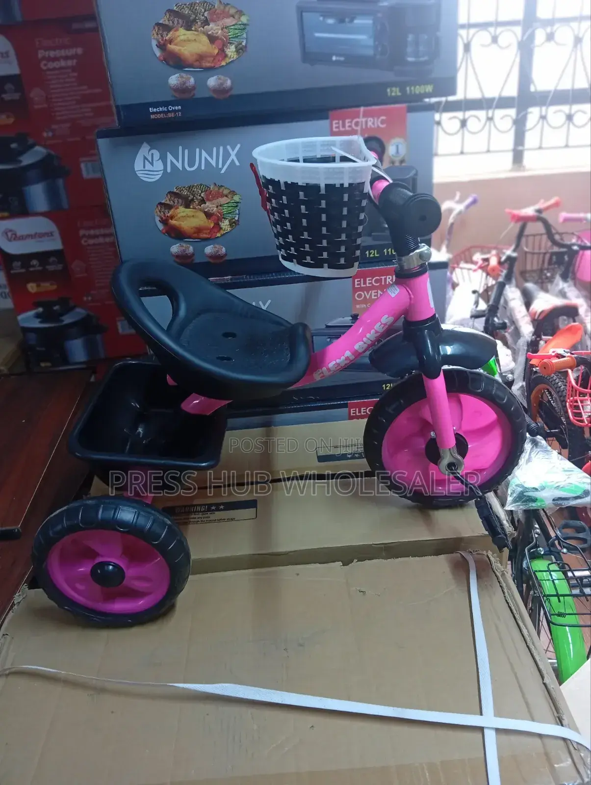 Flexi Kids Tricycle With Front Basket Rear Toy Storage – Pink/Black