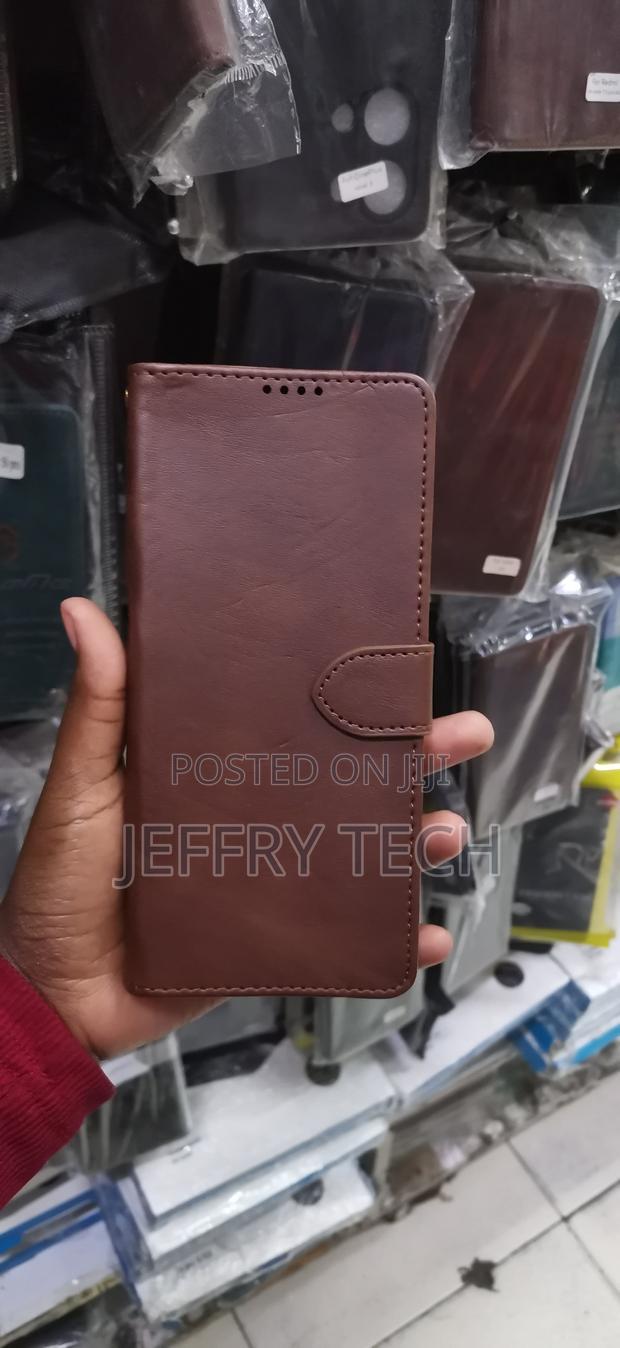 Samsung A15 Brown Leather Wallet Case Features a Magnetic Closure Case