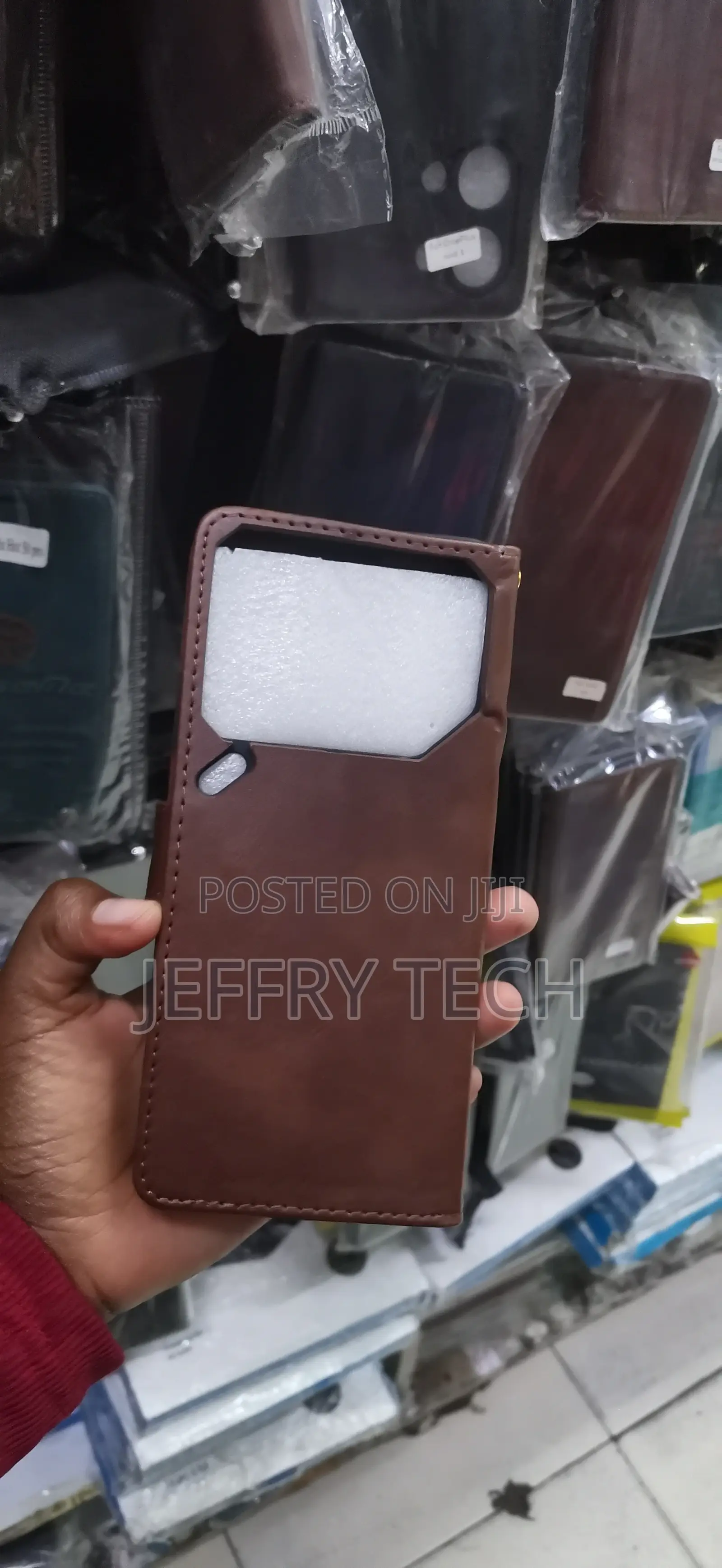 Samsung A15 Brown Leather Wallet Case Features a Magnetic Closure Case