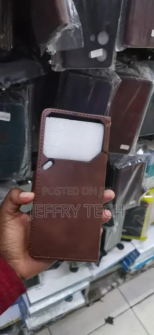 Samsung A15 Brown Leather Wallet Case Features a Magnetic Closure Case