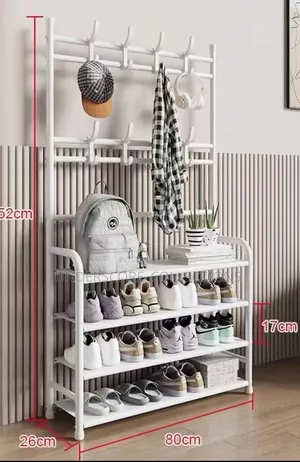 *4 Layer Detachable Metal Shoe Rack With 8 Double Hooks*