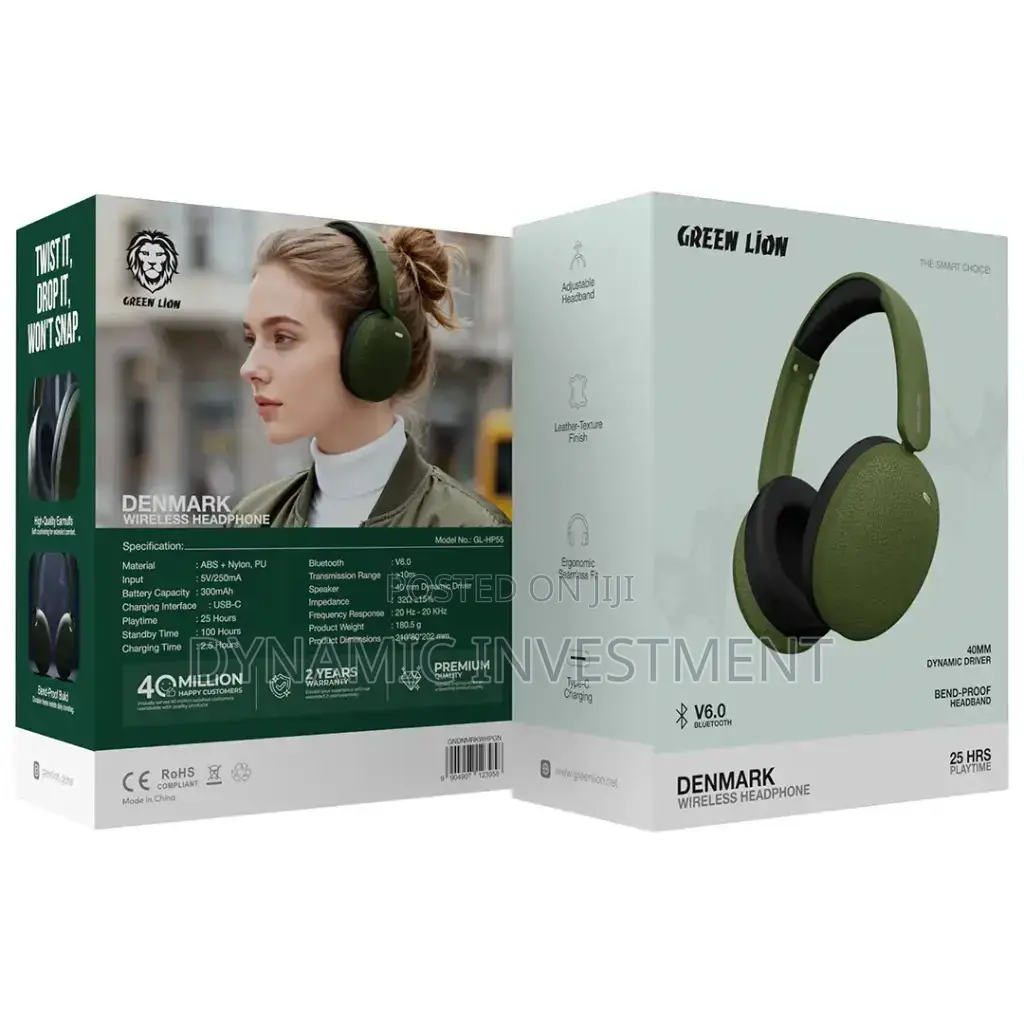 Green Lion Wireless Bluetooth Headphones 25 Hours of Playtime