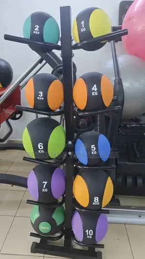 Heavy-Duty Vertical Medicine Ball Storage Tree – 10-Ball Capacity Gym