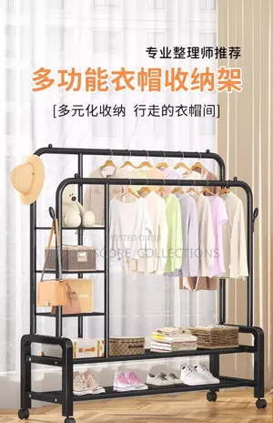 *Multifunctional Clothes Rack With Side Storage Shelves *