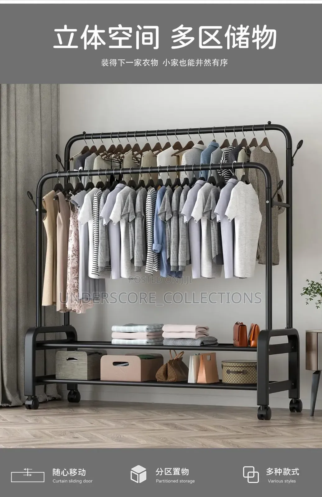 Advanced Double Layer Garment Rack Floor Standing Clothes Hanger
