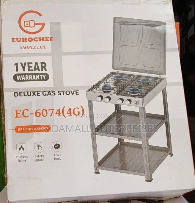 Eurochef 4 Burner Full Gas Cooker With Shelves – Cooking Made Easy