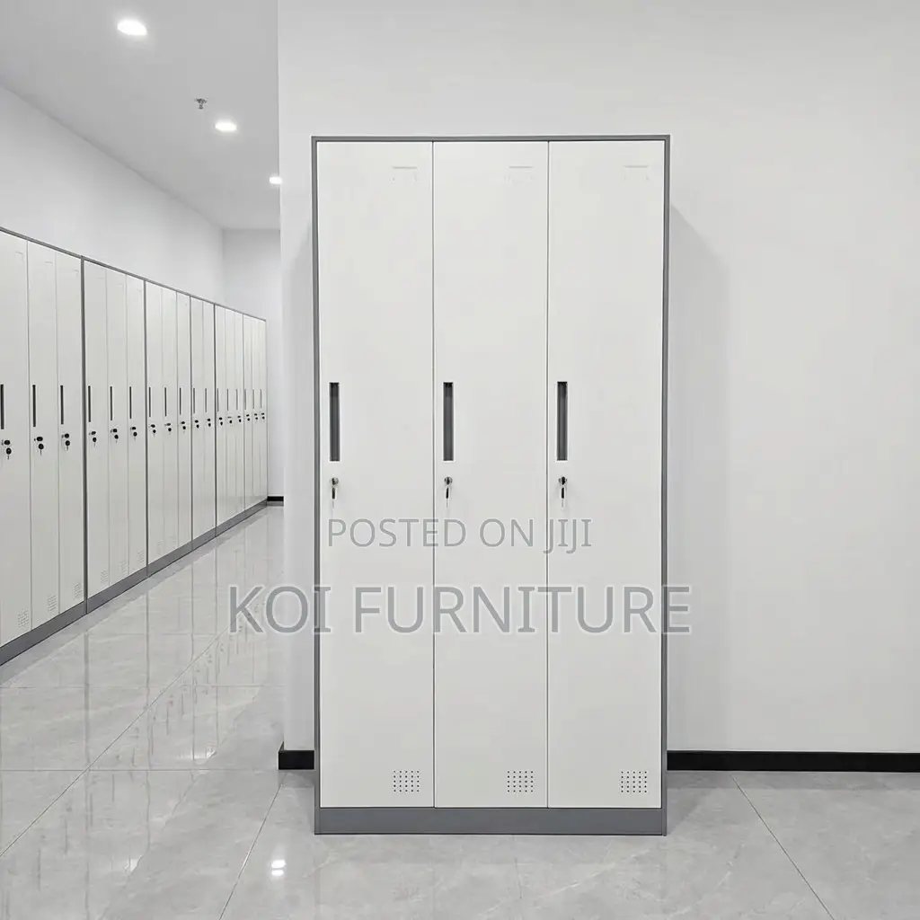 Storage Units; White Narrow 3-Door Steel Storage Wardrobe