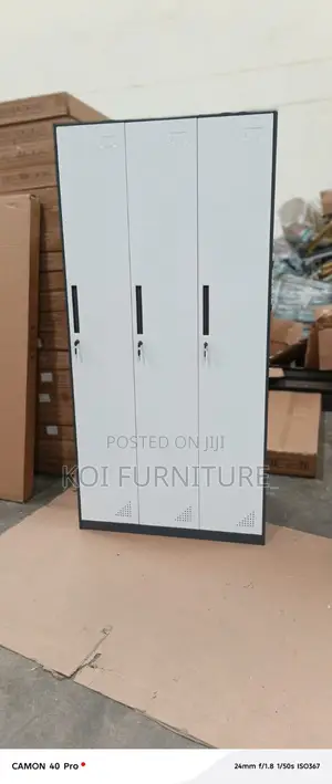 Storage Units; White Narrow 3-Door Steel Storage Wardrobe