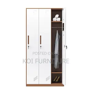 Storage Units; White Narrow 3-Door Steel Storage Wardrobe