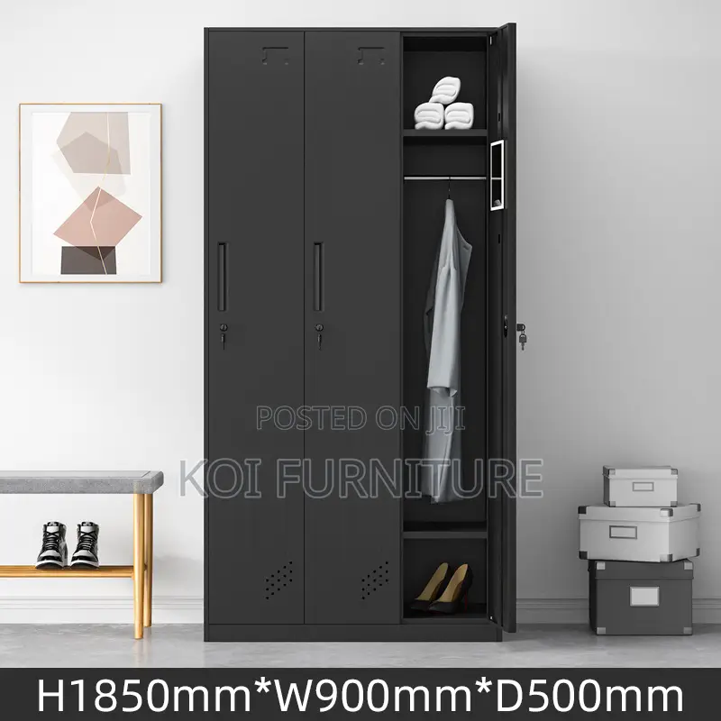 Storage Units; White Narrow 3-Door Steel Storage Wardrobe